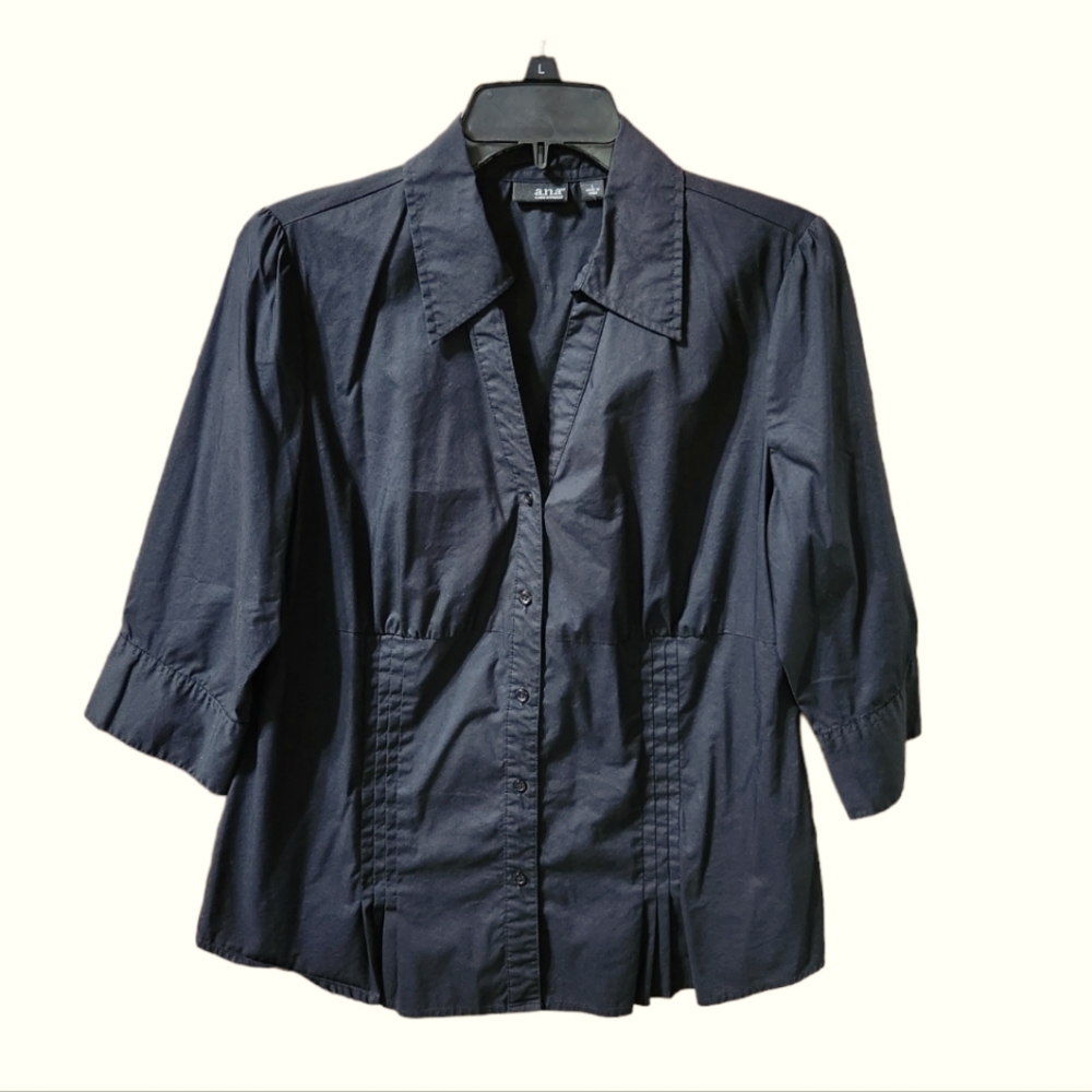 a.n.a Black Button Down Mid Sleeve Shirt